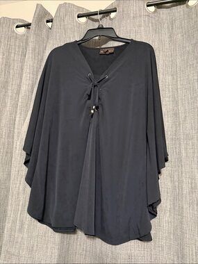 Dana Buchman Black V-Neck Lace-Up Blouse